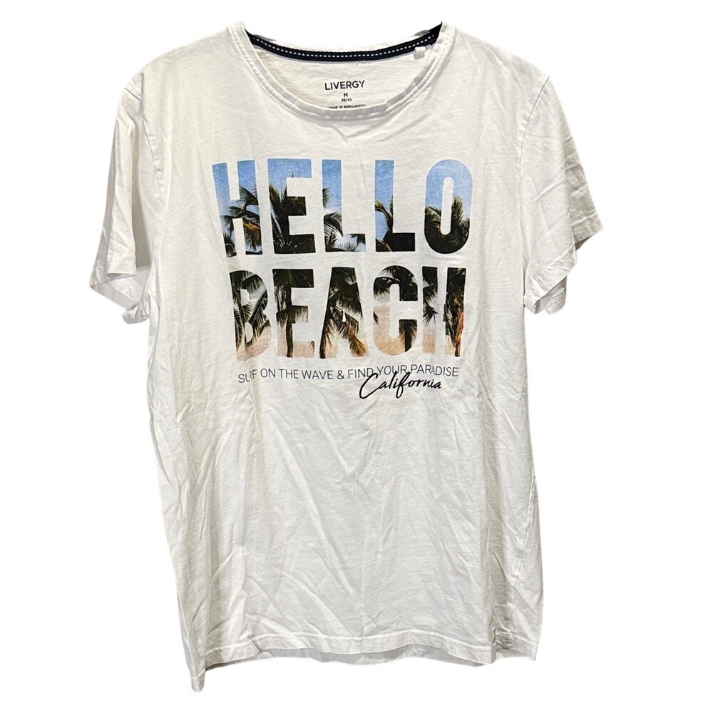 LIVERGY‎ Men's White Hello Beach California Graphic T Shirt Size Medium